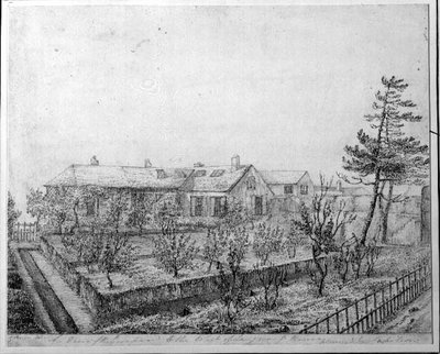 En utsikt over frukthagen vest for Longwood House på øya St. Helena, ca. 1821 av Captain G. Rotton