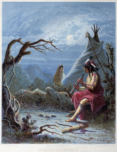 Indianer som spiller en fløytebelønning - i "The iris: an illuminated souvenir for 1802", tegnet av Capt Eastman, red. Hart, Philadelphia av Captain Seth (after) Eastman