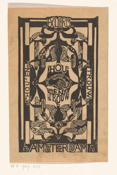 Ex libris av foreningen Hou'en Trouw av Carel Adolph Lion Cachet