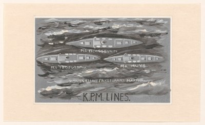 Design for vignett av Koninklijke Paketvaart Maatschappij, K.P.M. linjer av Carel Adolph Lion Cachet