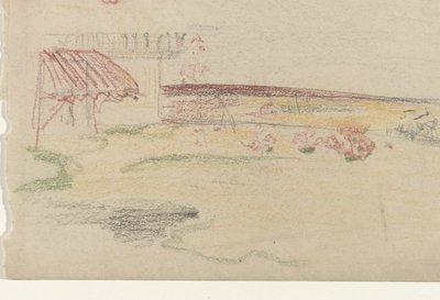 Hage bak et hus med markise av Carel Adolph Lion Cachet