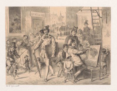 Kunstner går nedover gaten Aristokrati og demokrati i kunst (tittel på objekt) Tydspiegel Fantasy No. 2 (serietittel) av Carel Christiaan Antony Last (attributed to)