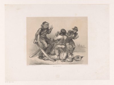 Tre menn i kamp tramper Turk Hjelp tyrken! (tittel på objekt) av Carel Christiaan Antony Last