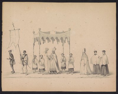 Masquerade of the Utrecht Students, 1846 (Plate 10) Skildring av den kostymede prosesjonen, som viser prosesjonen til Filip II, Prins av Spania, i Utrecht, 3. oktober 1549, holdt 17. juni 1846, av H.H. Studenter ved Utrechtsche av Carel Christiaan Antony Last