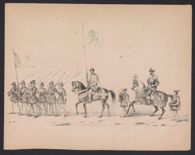 Masquerade of the Utrecht Students, 1846 (Plate 2) Skildring av den kostymede prosesjonen, som viser prosesjonen til Filip II, Prins av Spania, i Utrecht, 3. oktober 1549, holdt 17. juni 1846, av H.H. Studenter ved Utrechtsche av Carel Christiaan Antony Last