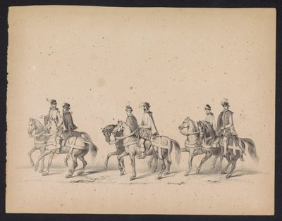 Masquerade of the Utrecht Students, 1846 (plate 5) Skildring av den kostymede prosesjonen, som viser prosesjonen til Filip II, Prins av Spania, i Utrecht, 3. oktober 1549, holdt 17. juni 1846, av H.H. Studenter ved Utrechtsche av Carel Christiaan Antony Last