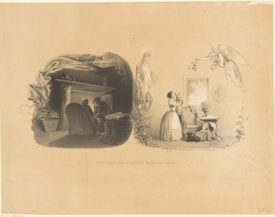 Nyttårsaften forestilt av to gamle mennesker og en mor med barn Det gamle året og det nye året (tittel på objekt) av Carel Christiaan Antony Last