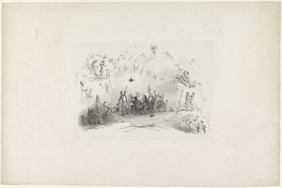 Tegneserie fra Leiden studentalmanakk, 1849 Io Vivat (tittel på objekt) av Carel Christiaan Antony Last