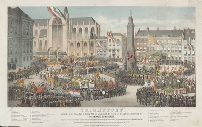 Triumf i Amsterdam 19. juni 1865 i anledning feiringen av femtiårsjubileet for Victory nær Waterloo (tittel på objekt) av Carel Christiaan Antony Last