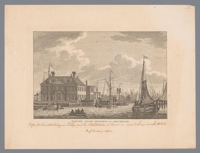 Utsikt over Nieuwe Stadsherberg på IJ i Amsterdam Ny bykro i Amsterdam (tittel på objekt) av Carel Frederik Bendorp (I)