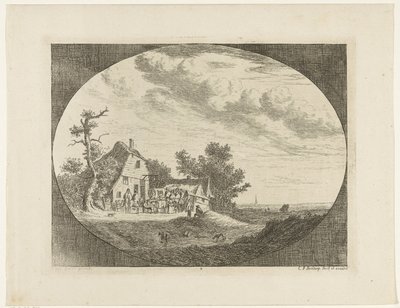 Landskap med gjestgiveri og hvilende hester og vogner og ryttere av Carel Frederik Bendorp (I)