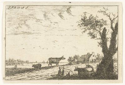 Elvelandskap med kyr Landskap (serietittel) av Carel Frederik Bendorp (I)