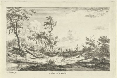 Jeger i et landskap Te Eext i Drenthe (tittel på objekt) Landskap (A-F) (serietittel) av Carel Lodewijk Hansen