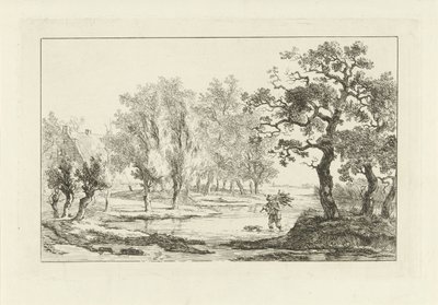 Elvelandskap med en vedsanker av Carel Lodewijk Hansen
