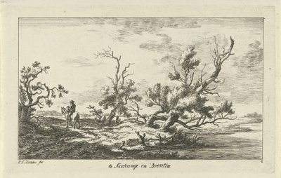 Rytter i et landskap Te Kockange i Drenthe (tittel på objekt) Landskap (A-F) (serietittel) av Carel Lodewijk Hansen