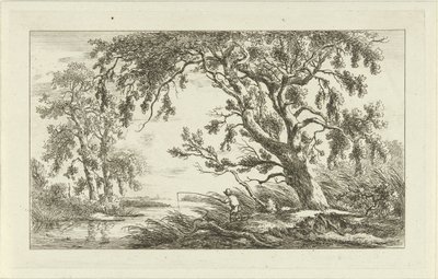 Fisker i et elvelandskap Landskap (a-f) (serietittel) av Carel Lodewijk Hansen