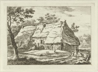 Kvinne med barn på en gård Landskap (1–6) (serietittel) av Carel Lodewijk Hansen
