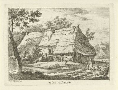 Kvinne med barn på en gård i Eext i Drenthe (tittel på objekt) Landskap (1-6) (serietittel) av Carel Lodewijk Hansen