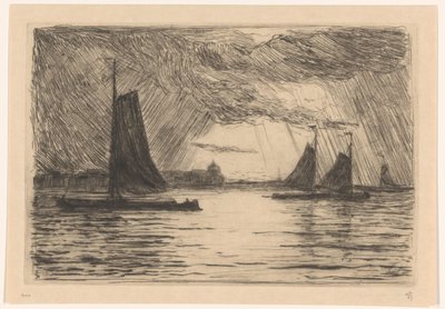 Utsikt over Maas nær Dordrecht om natten av Carel Nicolaas Storm van 