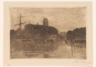 Utsikt over Nieuwe Haven i Dordrecht om natten av Carel Nicolaas Storm van 