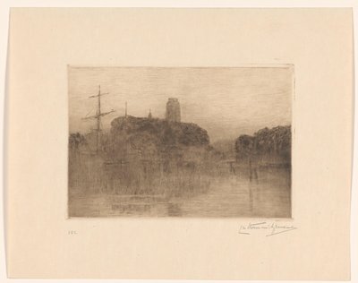 Utsikt over Nieuwe Haven i Dordrecht om natten av Carel Nicolaas Storm van 