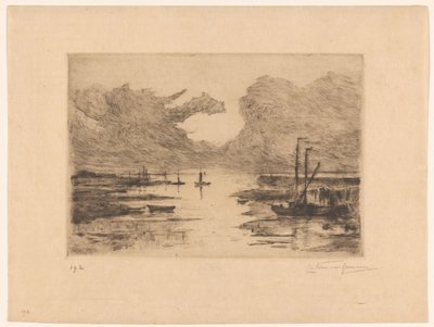 Bergen Havn op Zoom ved lavvann Bergen op Zoom (original tittel) Sketching in Holland (original serietittel) av Carel Nicolaas Storm van 