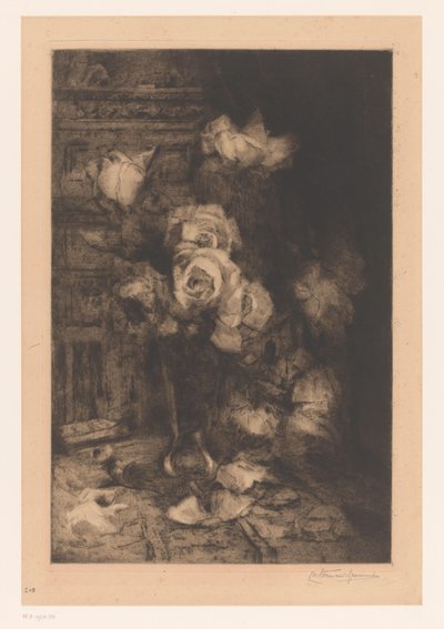 Vase med roser på bordet Fleurs (original tittel) av Carel Nicolaas Storm van 
