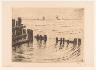 Havlandskap med molo ved Vlissingen Brise-lames, Flessingue (original tittel) av Carel Nicolaas Storm van 