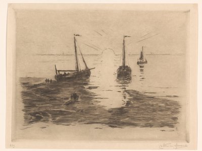 Havlandskap med seilbåter og solnedgang Solnedgang (tittel på objekt) av Carel Nicolaas Storm van 