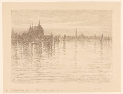 Utsikt over basilikaen Santa Maria della Salute fra vannet av Carel Nicolaas Storm van 