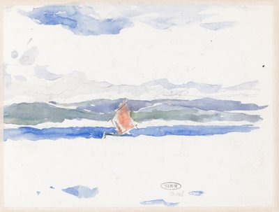 Utsikt over havet med båt (?) av Carel Nicolaas Storm van 