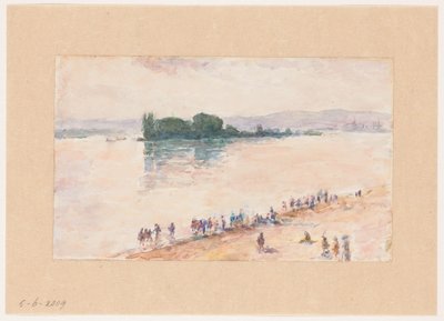 Utsikt fra bredden over hele bredden av en elv av Carel Nicolaas Storm van 