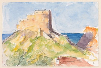 Ragusa, det gamle slottet sett fra vinduet på hotellet Impérial 1902 (om morgenen) av Carel Nicolaas Storm van 