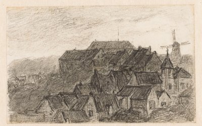 Bybilde på Kleve med vindmølle av Carel Nicolaas Storm van 