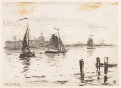 Fiskebåter på Maas foran Dordrecht av Carel Nicolaas Storm van 