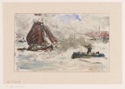 Turbulent farvann utenfor havnen i Hamburg av Carel Nicolaas Storm van 