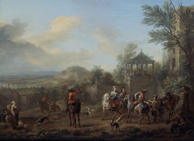 Avreise for jakt av Carel van Falens or Valens