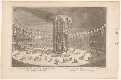 Utsikt over det indre av Rotunda i Ranelagh Gardens i London med en gruppe som spiser Innsiden av Rotunda i Renelagh Gardens med selskapet til frokost (tittel på objekt) av Carington Bowles