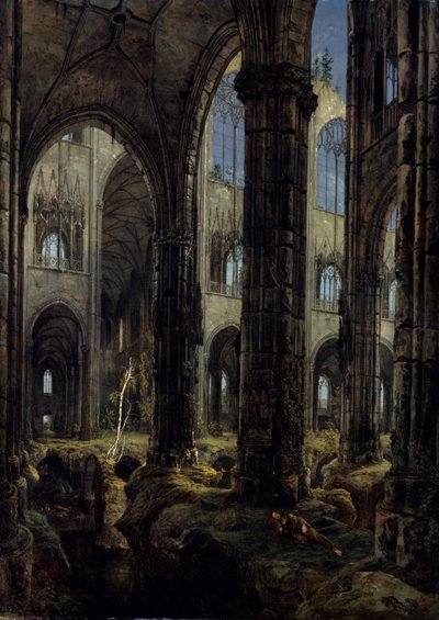 Gotiske kirkeruiner, 1826 av Carl Blechen