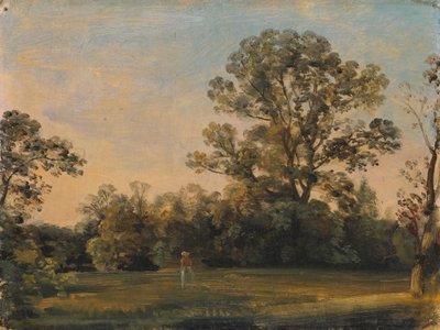 Skoglandskap med et slott på vannet av Carl Blechen