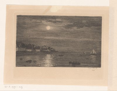 Landsby på vannet, ved måneskinn av Carl Bloch