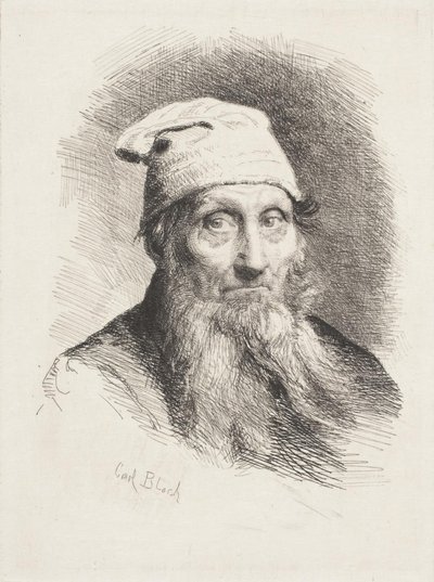 En gammel mann med hatt. Bystebilde av Carl Bloch