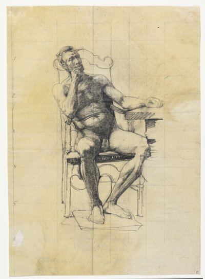 Mannlig modellfigur. Studie til Frederik IIIs figur på Universitetsportrett 1887-89 av Carl Bloch