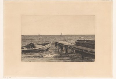 Robåt ved brygge av Carl Bloch