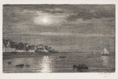Stranddel ved Hellebæk. Måneskinn av Carl Bloch