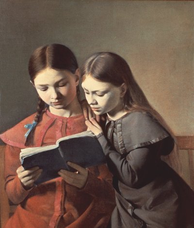 Kunstnerens søstre Signe og Henriette leser en bok, 1826 av Carl Christian Constantin Hansen