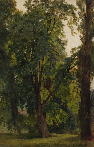 Tre i Konigs Wusterhausen (olje på lerret lagt ned på papp) av Carl Constantin Steffeck