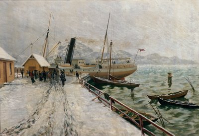 D/S Execellence ved brygga i Fredriksvern av Carl Edvard Diriks