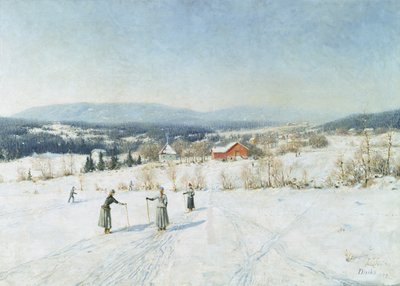 Landskap med skiløpere av Carl Edvard Diriks