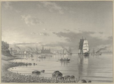 Frakt på Øresund med Helsingør og Kronborg slott i det fjerne av Carl Emil Baagoe